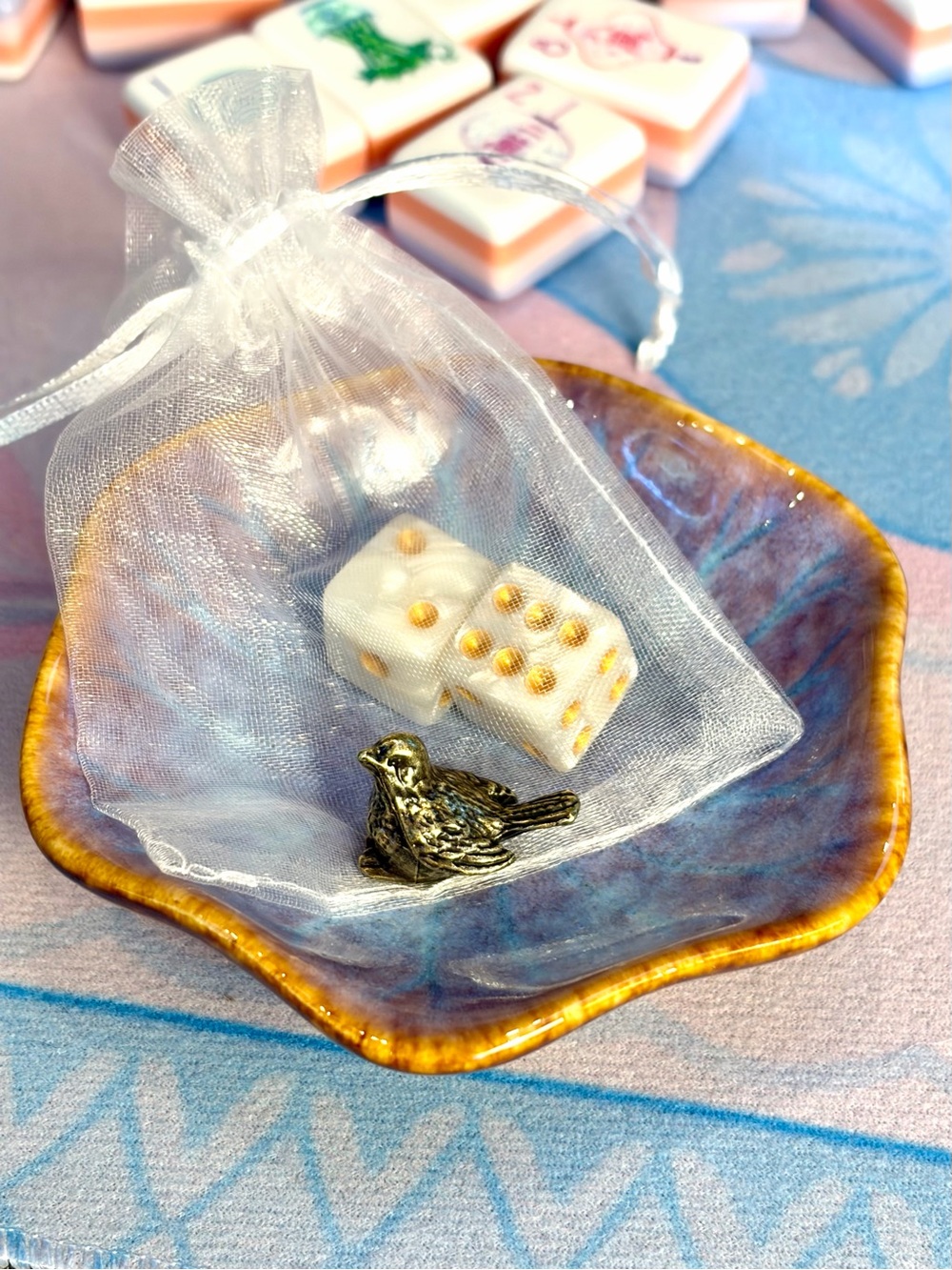 Mahjong Dice Dish, Dice, and Lucky Sparrow 🐦‍⬛🀄️🙌